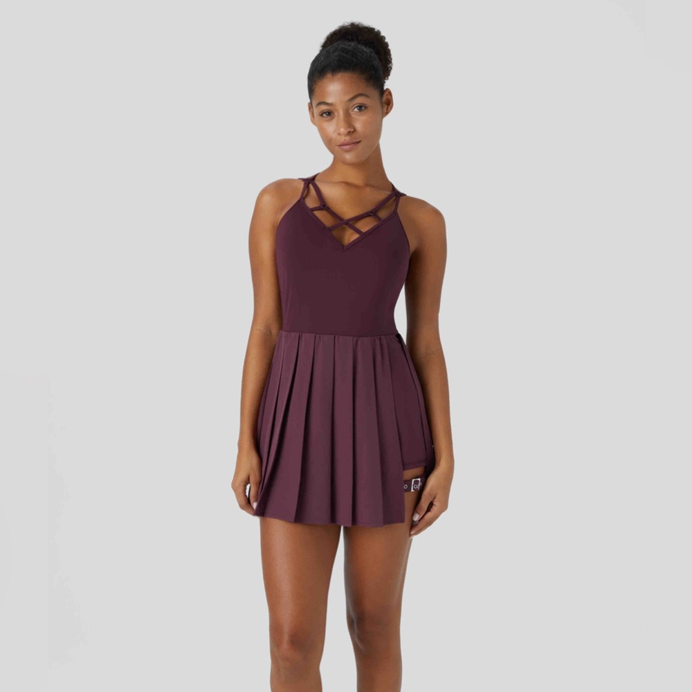 ✨ Halara Breezeful™ Backless Pleated 2-in-1 Pocket Mini Active Dress XL Amaranth